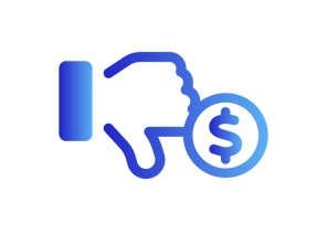 A gradient design transitioning from dark blue to light blue. The design is a hand with thumb down and a dollar sign below it.l