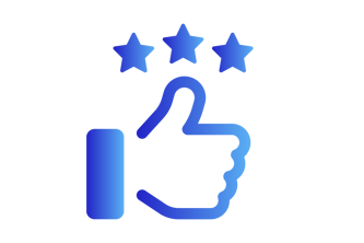 A gradient design transitioning from dark blue to light blue. The design is a hand with thumb up and three stars on top of it. 