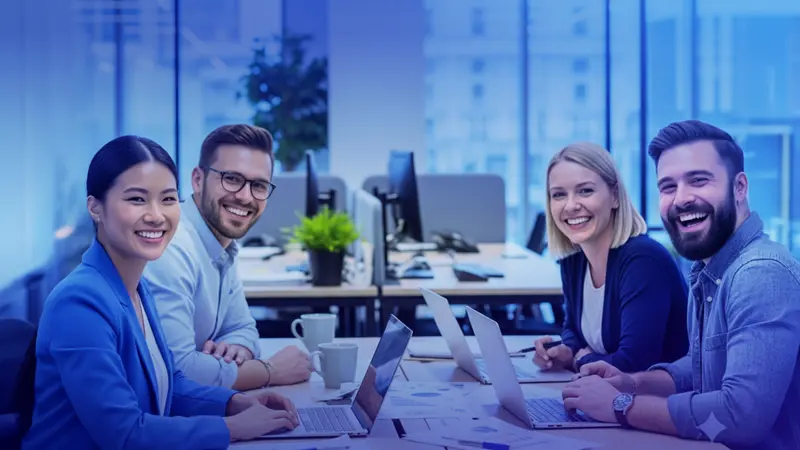 Embedded Finance for Employees, happy team working on a desk.